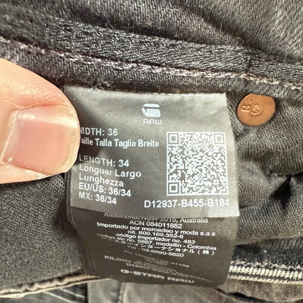 G Star Raw Jeans Mens 36x34 Black Kilcot‎ Straight Tapered Stretch Button Fly